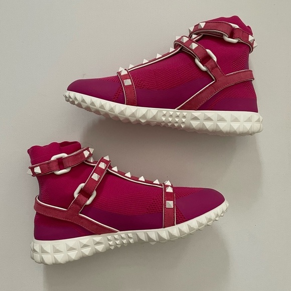 Valentino Pink Rockstud High top stretch gladiator sneakers 5 35 Barbie Preppy - Picture 7 of 16